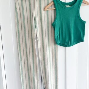 Zara Cream and Green Leggings with Chic Style